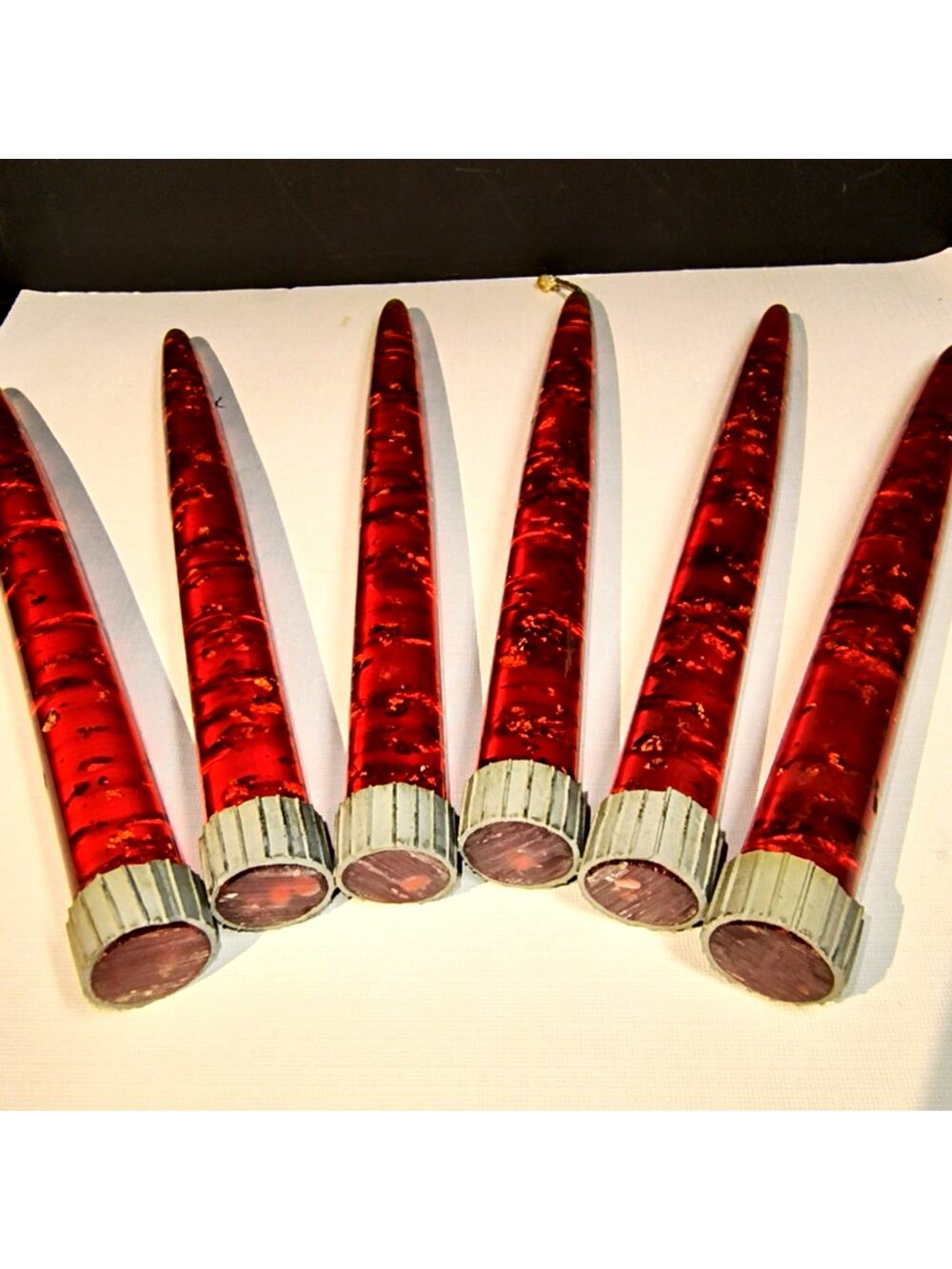 1586.  Red Acrylic Lucite Vintage Taper Candlestick